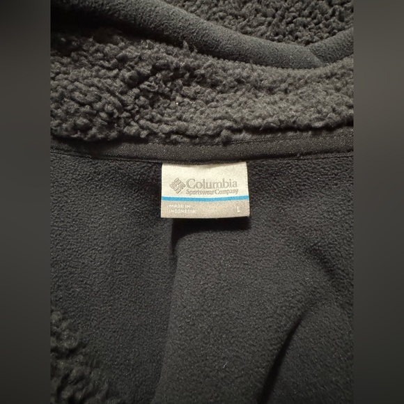 Columbia Full Zip Sherpa Mock Neck Sweater Pockets Fleece Sides Black Mens Large - Picture 9 of 9